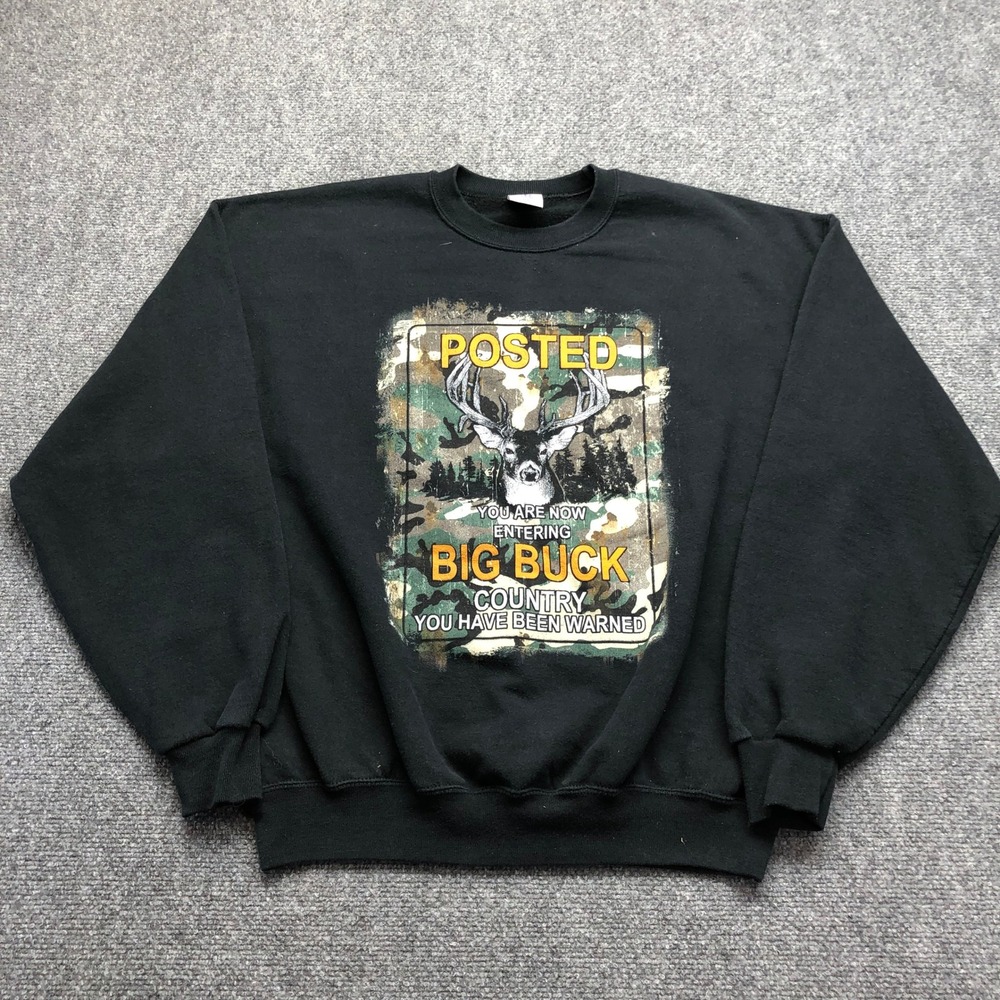 Jerzees Mens Big Buck Country Deer Hunting Graphic Sweatshirt Black Large